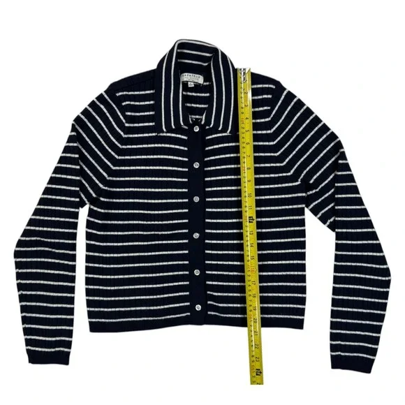 Bagatelle Collection Ribbed Striped Cardigan L Navy Blue Coastal Grandma Preppy - Picture 4 of 7
